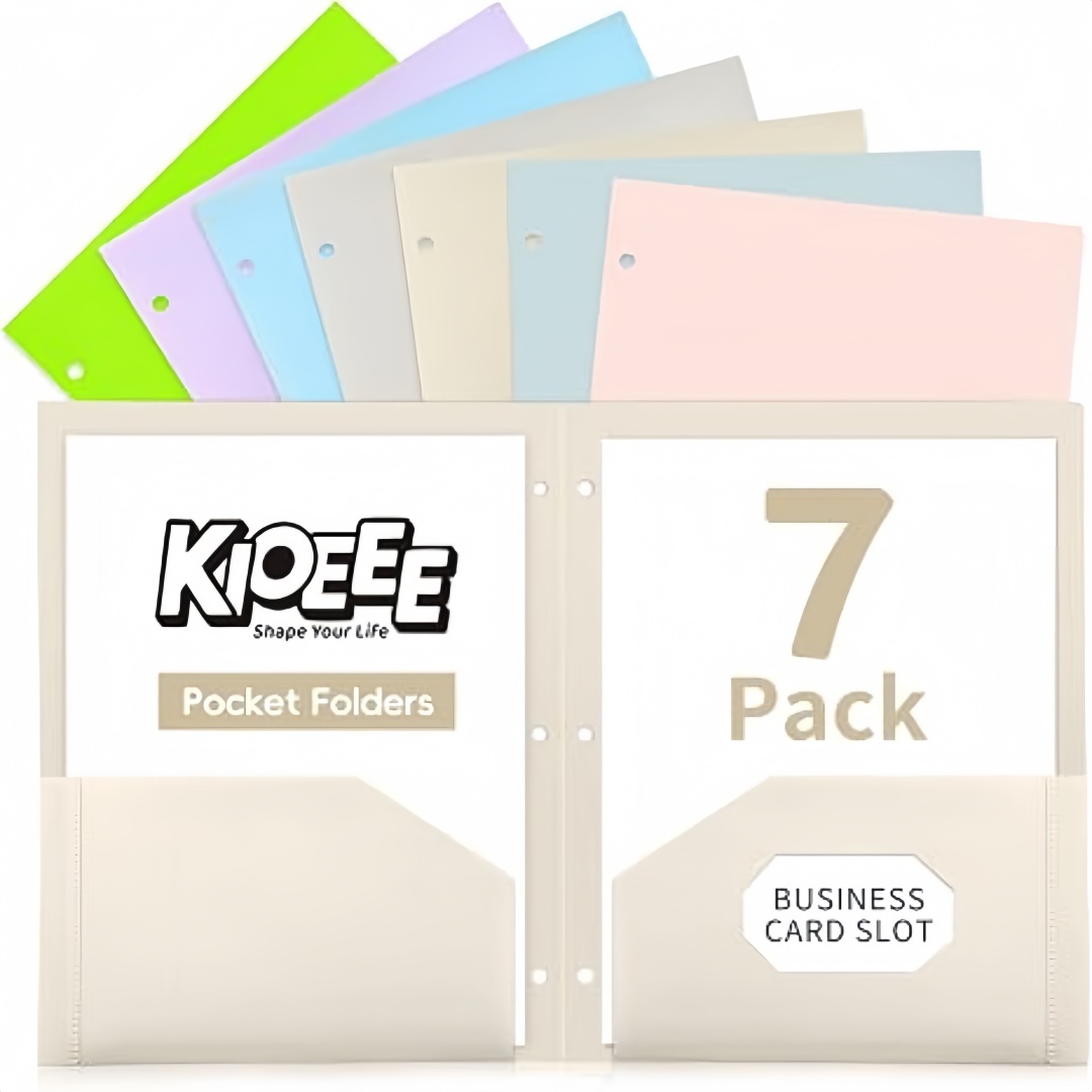 Paper Punch 3 Hole - 포켓이 있는 7팩 플라스틱 폴더, 3링